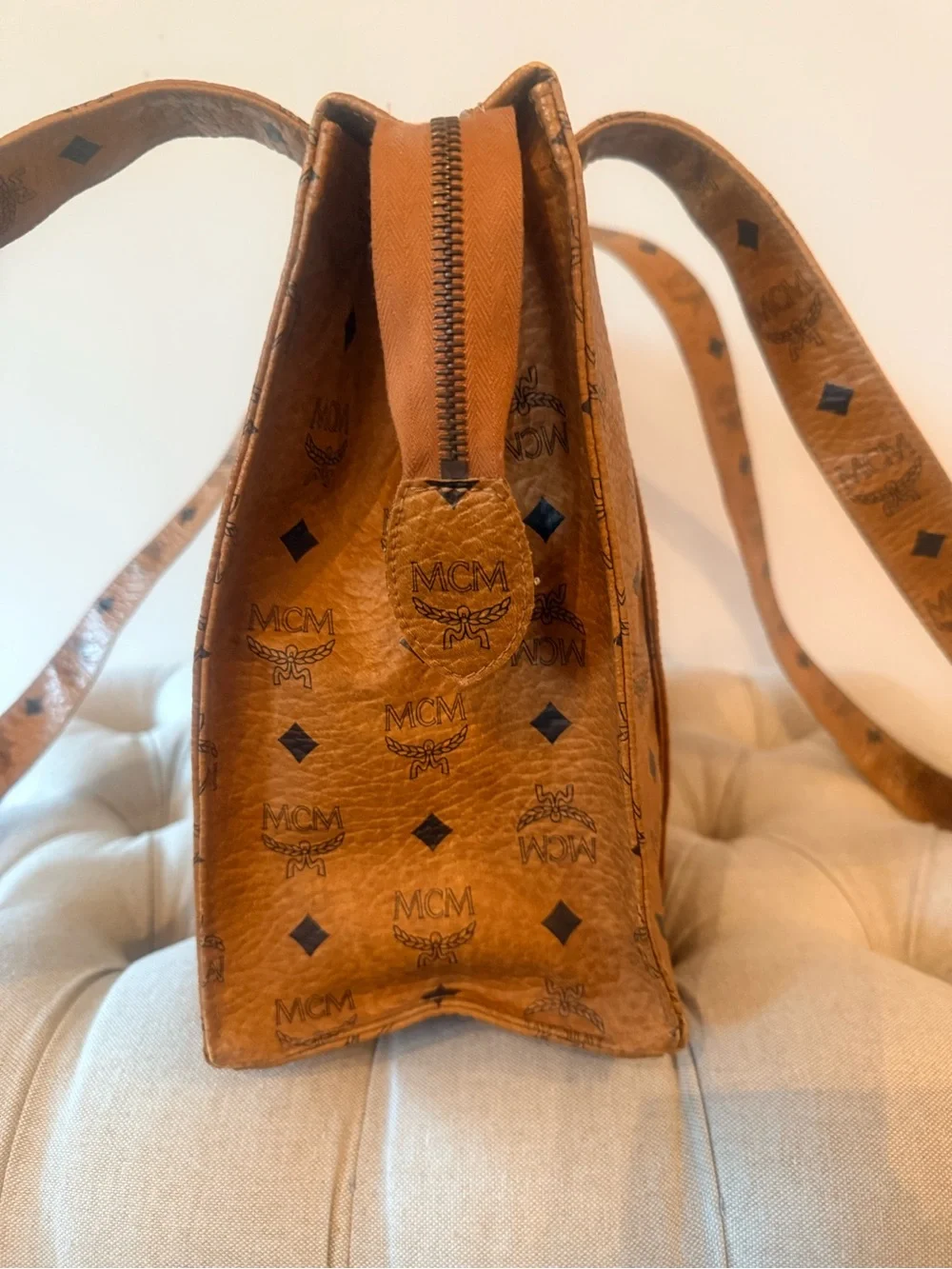 Vintage MCM Aren School Bag Tote Cognac Visetos Monogram Crossbody Shoulder